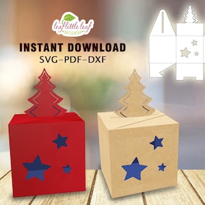 Modelo de caixa de presente de árvore de Natal, caixa de presente de Natal, SVG DXF PDF, lembrancinha de festa, caixa de guloseimas, Cricut, folhas Letter-A4-A3, download instantâneo