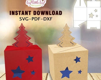 Plantilla de caja de regalo de árbol de Navidad, caja de regalo de Navidad, SVG DXF PDF, obsequio de fiesta, caja de golosinas, Cricut, hojas de tamaño carta A4 a A3, descarga instantánea