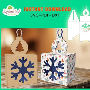 Plantilla de caja de adornos navideños, caja de regalo de Navidad, SVG DXF PDF, obsequio de fiesta, caja de golosinas, Cricut, hojas tamaño carta A4-A3, descarga instantánea