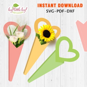 Modelo de coração para pacote de flores Vol.2, presente para pacote de flores, presente para pacote de dia dos namorados, SVG DXF PDF, Cricut, folhas A4-A3, download instantâneo
