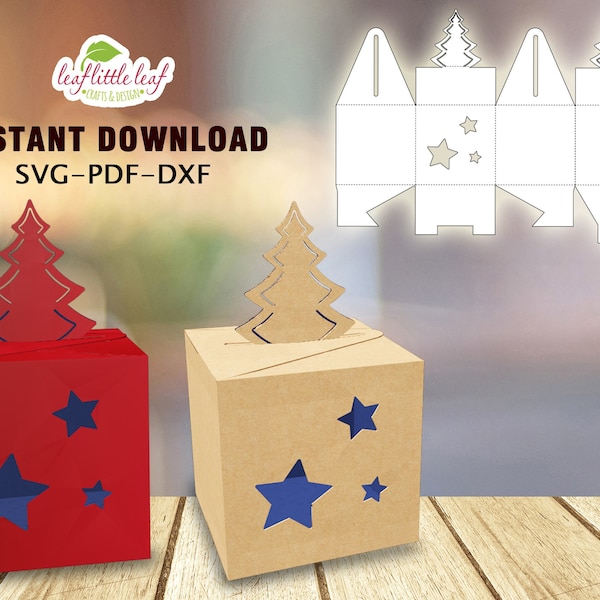 Kerstboom geschenkdoos sjabloon, kerstcadeau doos, SVG DXF PDF, partij gunst, traktatie vak, Cricut, Letter-A4-A3 vellen, Instant Download