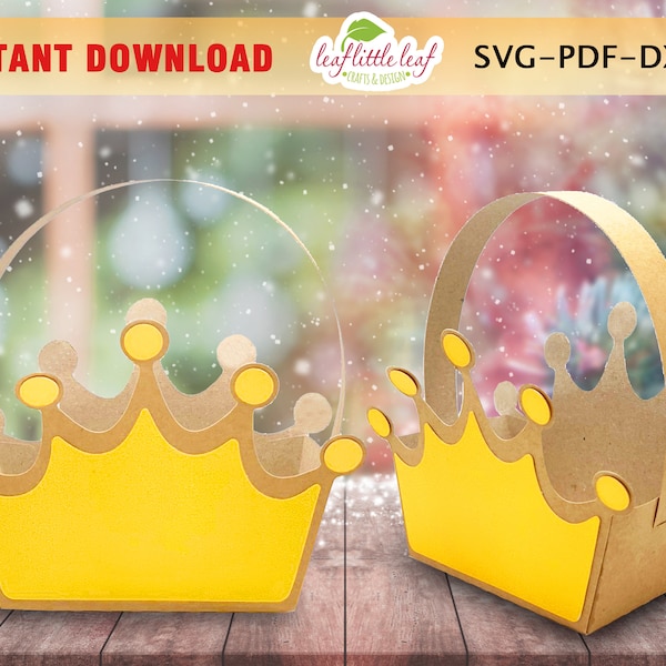 Princess Crown Treat Box Template, Crown Treat Box, Crown Gift Box, Valentine Party Gift, SVG DXF PDF, Cricut, A4-A3, Instant Download