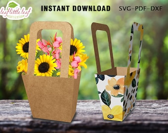 Box Package with Handle Template, Flower Package Bag, Valentine Package Gift, SVG DXF PDF, Cricut, A4-A3, Instant Download