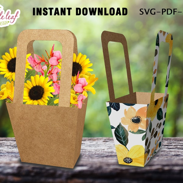 Box Package with Handle Template, Flower Package Bag, Valentine Package Gift, SVG DXF PDF, Cricut, A4-A3, Instant Download