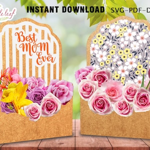 Umschlag Happy Mother's Day Box Vorlage, Umschlag Blumen Paket, Briefumschlag Blumenbox Geschenk, SVG DXF PDF, Cricut, A4-A3, Direkter Download