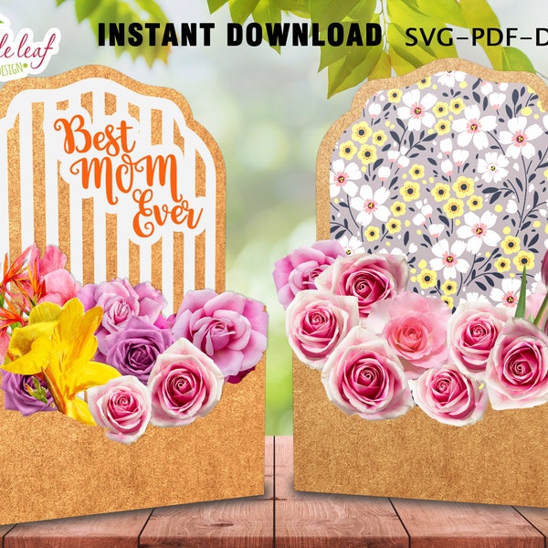 Envelope Happy Mother's Day Box Template, Envelope Flower Package, Envelope Flower Box Gift, SVG DXF PDF, Cricut, A4-A3, Instant Download