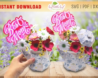 Paper Teapot 3D & Flower SVG | Gift For Mom SVG | Paper Flower Bouquet Template | Paper Flower for Mother's Day | Cricut, Instant Download