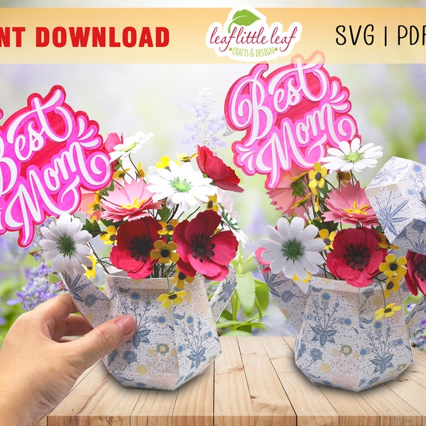 Paper Teapot 3D & Flower SVG | Gift For Mom SVG | Paper Flower Bouquet Template | Paper Flower for Mother's Day | Cricut, Instant Download