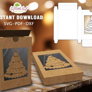 Modèle de boîte mince d’arbre de Noël, boîte-cadeau de Noël, SVG DXF PDF, Party Favor, Treat Box, Cricut, feuilles Letter-A4-A3, Téléchargement instantané