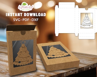 Plantilla de caja delgada de árbol de Navidad, caja de regalo XMas, PDF SVG DXF, favor de fiesta, caja de golosinas, Cricut, hojas Carta-A4-A3, Descarga instantánea