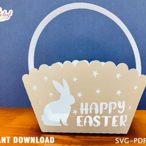 Plantilla de cesta de Pascua feliz, regalo de caja de Pascua, archivos de corte de cesta de Pascua, SVG DXF PDF, Cricut, hojas de carta-A4-A3, descarga instantánea