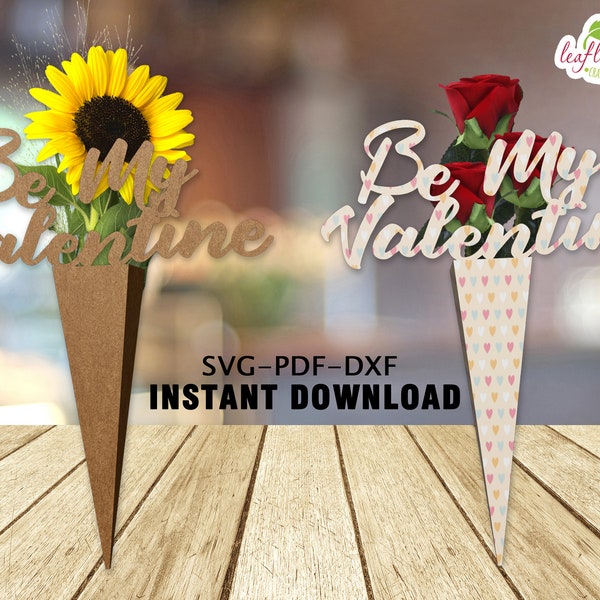 Flower Package Box Be My Valentine Template, Flower Package Gift, Valentine Package Gift, SVG DXF PDF, Cricut Files Cut, Instant Download