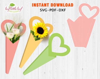Flower Package Heart Template Vol.2, Flower Package Gift, Valentine Package Gift, SVG DXF PDF, Cricut, A4-A3 sheets, Instant Download