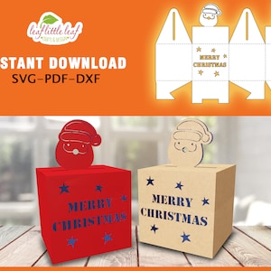 Modelo de caixa quadrada de Papai Noel de Natal, caixa de Natal, SVG DXF PDF, lembrancinhas, caixa de guloseimas, Cricut, folhas Letter-A4-A3, download instantâneo