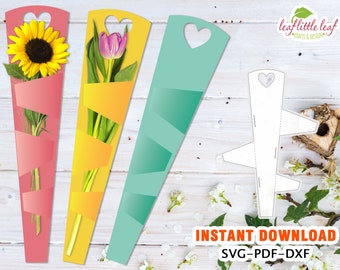 Flower Packaging Template, Flower Package Gift, Valentine Package Gift, SVG DXF PDF, Cricut, Letter-A4-A3 sheets, Instant Download