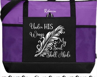 Personalized Under His Wing Christian Scripture Tote Religious Bag for Her Gift for Bible Teacher Bible Verse Tote Gift with Bible Verse