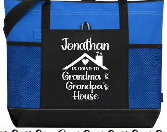 Cute Child's Travel Tote Bag, Personalized Going to Grandma & Grandpa's House, Kid's Vacation Tote, Child Bag for Visit to Grandparent House