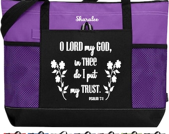 Scripture tote "Oh Lord My God in Thee do I put my Trust" Psalms 7:1 Tote Bible Study Bag Bible Tote Teacher Tote Gift for Christian