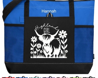 Personalized Highland Cow Tote, Highland Girl Tote Bag, Gift for Highland Lover, Cow Lover Bag, Highland Coo Gift, Scottish Cow Tote