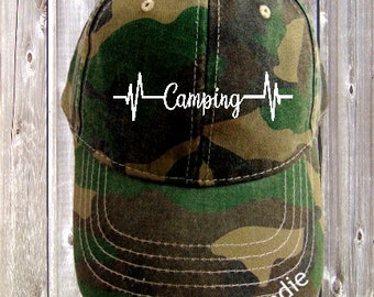 Camp Hat with Heartbeat Pulse Camping Lover Hat, Women's Camping Hat, Camp Hat for Girls, Camp Gear, Vacation Hat, Camping Season