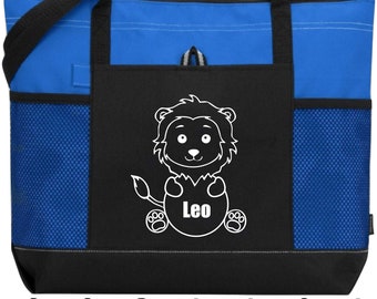 Personalized Baby Tote, Lion Tote, Zoo Animal Diaper Bag, Travel Bag for Baby, Baby Shower Gift, Wild Animal Tote, Toy Bag, Lion Bag
