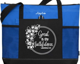 Scripture Tote, Lamentations 3:23, Great is Thy Faithfulness, Christian Woman Tote, Inspirational Bag, Spiritual Gift, Bible Tote