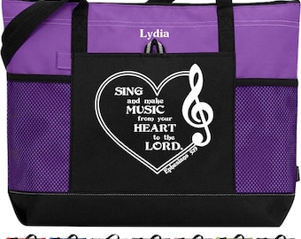 Sing and Make Melody Scripture Tote, Personalized Musician Tote, Choir Bag, Gift for Singer, Choir Tote, Inspirational Bag, Ephesians 5:19