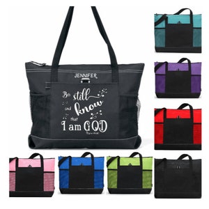 Scripture Tote, Be Still and Know Psalm 46:10 Bible Verse, Christian Woman Tote, Inspirational Tote, Gift for Woman, Spiritual Gift image 1