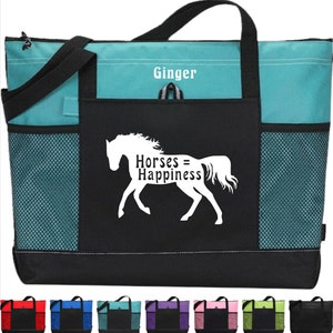 Personalized Horse Tote Bag, Horses = Happiness Barn Bag, Horse Girl Gift, Horse Lover Gift, Gift for Horse Mom