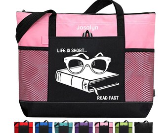 Book Lover Tote Bag Personalized Book Reader Tote Library Book Bag Gift for Librarian Teacher Appreciation Gift Custom Book Bag Schoolbag