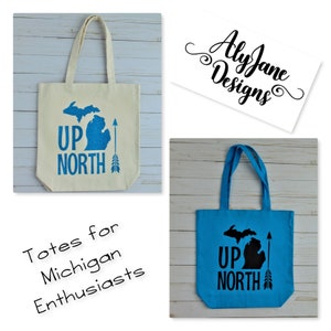 Canvas Michigan Tote, UP North Tote, MI Map Bag, MI Tote, Book Bag, Vacation Tote, Travel Bag, Michigan Lover, Michigander Bag