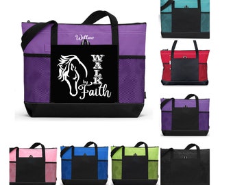 Horse Inspirational Tote, Walk By Faith, 2 Corinthians 5:7, Christian Woman Tote, Horse Lover Tote, Barn Bag, Horse Bag, Helmet Tote