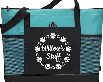 Personalized Dog Tote Bag, Dog Supplies Tote, Dog Stuff Tote, Gift for Dog Mom, Dog Trainer Tote, Zippered Dog Tote, Dog Lover Gift
