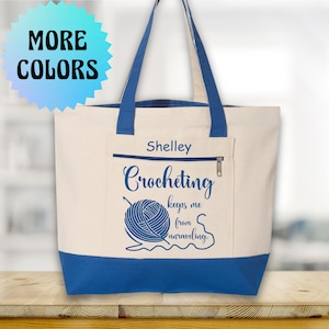 Crochet Tote Bag Crocheting Yarn Bag Zippered Tote Crochet Lover Gift for Crochet Project Bag Crocheter Supplies Q1300