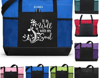 Scripture Tote , "It is Well with my Soul" Christian Woman Tote, Inspirational Bag, Spiritual Gift, Bible Bag, Sunday School Teacher Bag