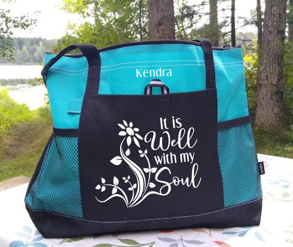 Scripture Tote , "It is Well with my Soul" Christian Woman Tote, Inspirational Bag, Spiritual Gift, Bible Bag, Sunday School Teacher Bag