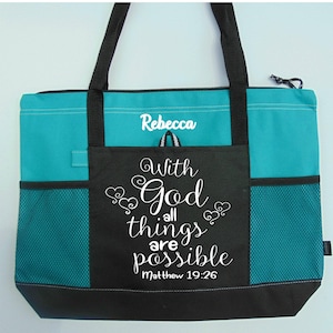 Scripture Tote, Matthew 19:26, With God All Things Are Possible, Christian Woman Tote, Inspirational Bag, Spiritual Gift