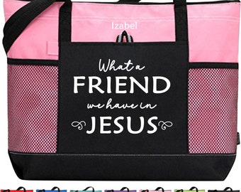 What a Friend we have in Jesus Tote, Christian Woman Tote, Bible Study Bag, Spiritual Gift, Bible Tote, Church Tote, Gift for Christian