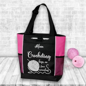 Crocheting Keeps Me From Unraveling Tote Crochet Bag Yarn Bag Crafter Tote Crochet Lover Gift, Gift for Crocheter, Crochet Supplies B5160