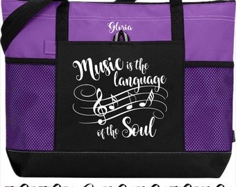 Personalized Music Tote Bag Gift for Musician Singer Tote Bag for Music Teacher Gift for Choir Director Music Sheet Tote for Music Lover