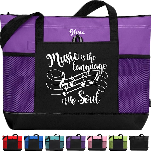 Personalized Music Tote Bag Gift for Musician Singer Tote Bag for Music Teacher Gift for Choir Director Music Sheet Tote for Music Lover