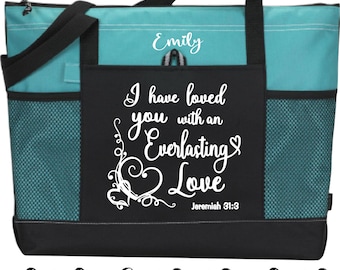 Scripture Tote, Jeremiah 31:3, I Have Loved You With An Everlasting Love, Christian Woman Tote, Inspirational Bag, Bible Study Tote