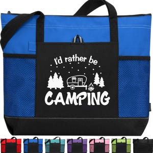 Camping Tote, I&#39;d Rather Be Camping Design, Camping Lover Tote, Personalized Camper Tote Bag, Zippered Tote Bag, Happy Camper Tote