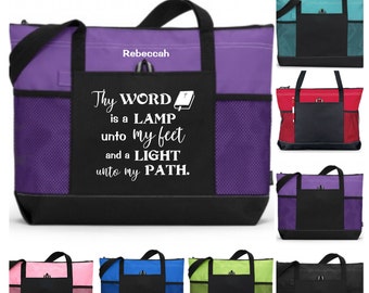 Scripture Tote, Thy Word is a Lamp Unto My Feet, Psalm 119:105 Tote, Christian Bag, Inspirational Tote, Gift for Woman, Spiritual Gift