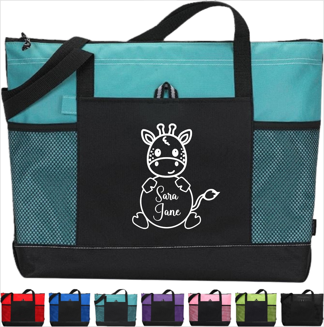 Personalized Baby Tote, Giraffe Tote, Zoo Animal Diaper Bag, Travel Bag