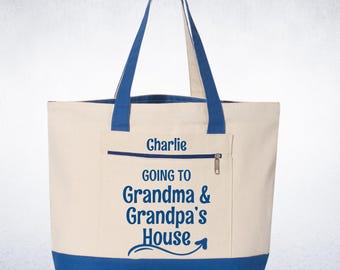 Custom Child's Tote Bag Going to Grandma's House Nana's House Grandma & Grandpa Tote Kid's Travel Bag Vacation Tote Visit to Grandma  Q1300