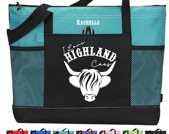 Personalized Highland Cow Tote, I Love Highland Coos Tote Bag, Gift for Highland Lover, Cow Lover Bag, Highland Girl Gift, Scottish Cow Tote