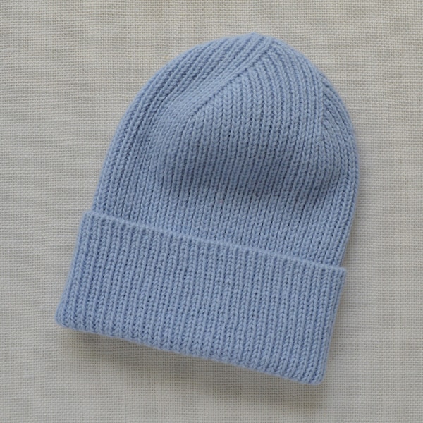 Damen Handstrickmütze - Unisex Mütze - Herrenmütze - Wintermütze - Beanie - Eisblaue Mütze - Gerippte Mütze - Geschenk für Sie