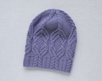 Women's Hand Knit Hat - Winter Hat - Beanie - Merino Wool Hat - Wool Hat - Amethyst Hat - Cable Hat - Cable Beanie - Gift for Women