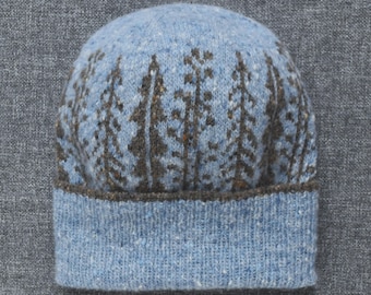 Hand Knit Donegal Merino Tweed Beanie: Fair Isle Unisex Tree Hat